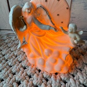 Vintage Ceramic Angel Cherub Night Light Ivory Gold